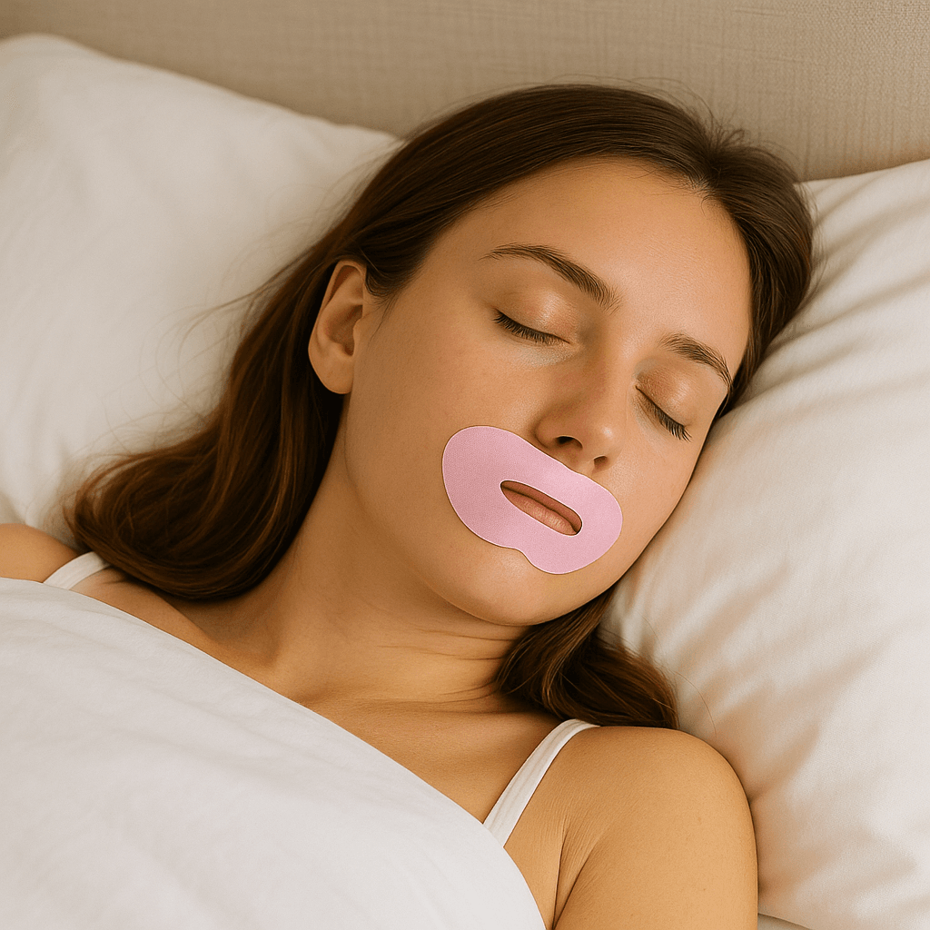 Person sleeping peacefully with mouth tape