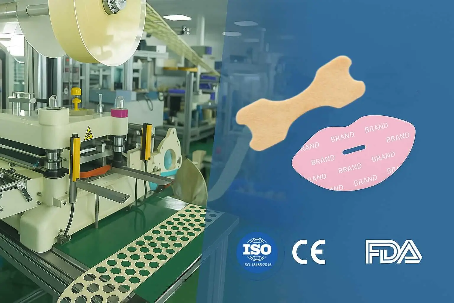 A comparison photo showing a tan, butterfly-shaped nasal strip next to a white, C-shaped mouth tape on a clean background.