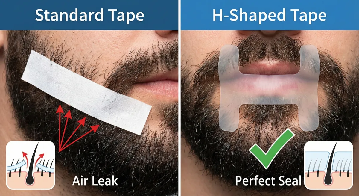 Mouth tape designed for strong hold and bearded users